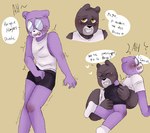 anthro big_glasses blush bulge butt carrying_another clothing dialogue duo eyewear glasses male opaque_glasses round_glasses shirt text topwear underwear zadscat unicorn_wars padre_(unicorn_wars) sargento_caricias bear mammal 2023 hi_res spanish_text