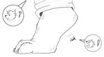 4_toes anthro bottomwear claws clothing cutaway duo exclamation_point extreme_size_difference falling feet foot_fetish foot_focus larger_anthro larger_male male micro oblivious pants paws plantigrade question_mark simple_background size_difference smaller_anthro smaller_male stick_figure toe_claws toes smellslikejavier canid canine mammal 2022 black_and_white digital_drawing_(artwork) digital_media_(artwork) monochrome sketch