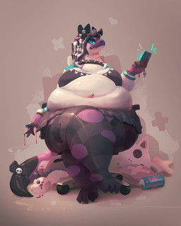 3_toes 4_fingers accessory alternative_fashion anthro belly belly_folds beverage_can big_belly biped black_bow black_clothing black_collar black_crop_top black_hair black_shirt black_topwear blue_emanata blue_sclera bottomwear bow_ribbon breasts cellphone chair clothed clothed_anthro clothed_female clothing collar countershading crop_top crossed_legs electronics eyelashes feet female female_anthro fingers front_view furgonomics furniture goo_drip goth hair head_bow holding_cellphone holding_object holding_phone huge_thighs jacket keychain legwear letterman_jacket midriff morbidly_obese morbidly_obese_anthro morbidly_obese_female navel navel_piercing non-mammal_breasts non-mammal_navel obese obese_anthro obese_female office_chair on_chair open_clothing open_jacket open_topwear overweight overweight_anthro overweight_female pattern_clothing pattern_legwear pattern_stockings phone piercing pleated_skirt plushie purple_body purple_goo ribbons shirt sitting sitting_on_chair skindentation skirt solo spiked_collar spikes stockings striped_clothing striped_legwear striped_stockings stripes tail tail_accessory tail_bow tail_ribbon thick_thighs toes topwear torn_clothing torn_legwear torn_stockings white_body white_countershading white_hair wide_hipped_anthro wide_hipped_female wide_hips miluinaoxie mythology miah_(slimescumbag) dragon mythological_creature mythological_scalie scalie 2022 4:5 absurd_res colored digital_media_(artwork) digital_painting_(artwork) english_description full-length_portrait hi_res painting_(artwork) portrait shaded
