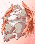 anthro barefoot belly big_belly blush briefs briefs_only bulge clothed clothing feet fur grey_body grey_fur kemono male monotone_briefs monotone_clothing monotone_underwear moobs navel nipples overweight overweight_male pink_nose red_eyes solo topless underwear underwear_only urine_stain whiskers wings takagi_kyou lifewonders tokyo_afterschool_summoners sitri_(tas) domestic_cat felid feline felis mammal 2023 4:5 hi_res