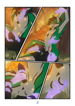 anatomically_correct anatomically_correct_genitalia animal_genitalia anthro autumn balls biped black_body black_fur black_penis blush book bottomwear bulge caressing_face clothing disembodied_hand erection forest fur genitals ghost_hand green_body green_eyes green_fur half-erect holding_balls holding_bulge holding_penis knot_in_sheath magic male multicolored_body multicolored_fur penis pinned_to_tree plant sheath shorts solo tail tan_body tan_fur tree tuft undressing solarflare02 kilobytefox canid canine fox mammal 2026 comic digital_media_(artwork) hi_res