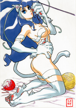 arm_tuft ball_of_yarn big_hair big_hands blue_eyes blue_hair breast_squish breasts butt claws feet female finger_claws fingerpads fur hair hand_on_hip inner_ear_fluff kneeling looking_at_viewer medium_breasts nude pawpads pose pseudo_clothing side_view simple_background solo squish straight_hair tail technically_nude toe_claws tuft white_background white_body white_fur wrist_tuft yarn cre.o.n capcom darkstalkers felicia_(darkstalkers) animal_humanoid felid felid_humanoid feline feline_humanoid humanoid mammal mammal_humanoid absurd_res hi_res