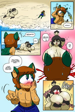 amber_eyes anime_nosebleed anthro areola beach beak big_breasts big_butt black_tail_tip blood blue_eyes blush blush_lines bodily_fluids breasts brown_facial_hair brown_goatee brown_hair butt clothing covering covering_breasts dipstick_tail duo ear_piercing ear_ring embarrased_female embarrassed facial_hair feathers female flustered fur goatee green_body green_fur grey_beak hair huge_breasts hyper hyper_breasts larger_female male markings nosebleed nude nude_anthro nude_female piercing ring_piercing sand sand_castle screaming sculpture size_difference speech_bubble swimming_trunks swimwear tail tail_feathers tail_markings tan_arms tan_body tan_chest tan_fur tan_inner_ear tan_torso text thick_thighs wardrobe_malfunction water wide_hips joaoppereiraus shadowwalk la_pavita_pechugona sega sonic_the_hedgehog_(series) fan_character pavita_pechugona steve-o avian bird eulipotyphlan fish galliform hedgehog mammal marine phasianid turkey 2:3 absurd_res colored comic digital_media_(artwork) english_text hi_res