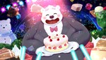 anthro birthday_cake blush bow_tie cake clothing dessert detailed_background eyes_closed food fur kemono male overweight overweight_anthro overweight_male shirt snowman solo topwear white_body white_fur hisashiyo_0705 utau shirane_kan bear mammal polar_bear ursine 2020 hi_res