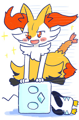 ambiguous_anthro ambiguous_gender anthro biped blush blush_stickers digitigrade duo food front_view looking_at_viewer lying motion_lines on_side open_mouth open_smile shrimp_(food) simple_background sitting sliding smile snout sparkles wariza annyui0611 nintendo pokemon braixen canid eiscue generation_6_pokemon generation_8_pokemon ice_face_eiscue mammal pokemon_(species) 2023 digital_drawing_(artwork) digital_media_(artwork) hi_res japanese_description translated_description