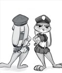 anthro bottomwear clothing dress female hat headgear headwear multiple_angles necktie panties police police_hat pose simple_background skirt solo tail underwear uniform white_background bluedouble disney zootopia judy_hopps lagomorph leporid mammal rabbit hi_res