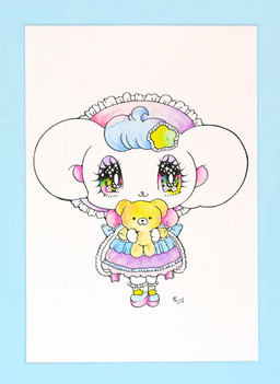 accessory alternative_fashion anthro bangs big_ears big_eyes big_head blue_hair bow_ribbon chibi clothing dress eyelashes female footwear frilly frilly_clothing glistening glistening_eyes hair hair_accessory hairclip headgear headwear j-fashion kemono lidded_eyes lolita_(fashion) lolita_dress on_model paws plushie round_ears shoes smile socks solo sparkles sparkling_eyes star sweet_lolita teddy_bear white_body yurie_sekiya peropero_sparkles melo_(peropero_sparkles) alien mammal mouse murid murine rodent 2018 cool_colors hi_res official_art painting_(artwork) pastel_theme traditional_media_(artwork) traditional_painting_(artwork) traditional_watercolor_(artwork) watercolor_(artwork)