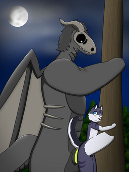 abuse anthro balls big_balls dominant dominant_male duo extreme_penetration extreme_size_difference femboy forced forest genitals living_condom male male/male moon night penetration plant rape sex size_difference tree pscapturas mythology canid canine canis dragon mammal mythological_creature mythological_scalie scalie skull_dragon wolf 3:4 hi_res