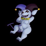 anthro balls clothing genitals hat headgear headwear looking_at_viewer male nipples penis slightly_chubby slightly_chubby_male solo fuzefurry deltarune undertale_(series) jevil_(deltarune) darkner imp absurd_res alpha_channel hi_res