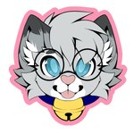 anthro bell bell_collar blep blue_collar blue_eyes collar dipstick_ears ear_markings eyewear fur glasses gold_bell hair heart_nose heart_symbol looking_at_viewer male multicolored_ears outline pink_nose simple_background smile solo tongue tongue_out slushie-nyappy-paws nixuelle domestic_cat egyptian_mau felid feline felis mammal 1:1 2025 digital_media_(artwork) headshot_portrait hi_res icon portrait