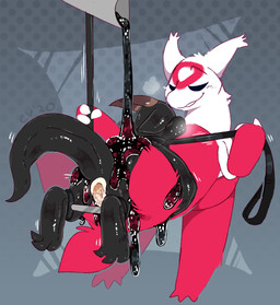 ambiguous_gender anthro bdsm blush bodily_fluids bondage bound cum cum_inside dotted_background duo eyes_closed feral genital_fluids genitals halftone_background interspecies latex leash male pattern_background penetration penis pokephilia semi-anthro sex simple_background size_difference smile stippling tail wings crownedvictory nintendo pokemon generation_3_pokemon latias legendary_pokemon pokemon_(species) 2020 halftone hi_res