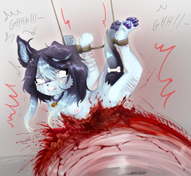alternative_fashion anthro bdsm blood bodily_fluids bondage bound breasts child_murder constricted_pupils crying cutting death dying emo execution fatal fatal_wound feet female forced gore gore_focus guts hands_behind_back hands_tied hands_tied_behind_back hindpaw hogtied intestines killing makeup mascara organs pawpads paws pupils restraints rope rope_bondage running_makeup running_mascara ryona saw sawing scar self-harm_scars small_breasts small_pupils soles solo suffering suspension tears text toes tools tremble_lines young gorebunny satiko_(gorebunny) canid canine canis domestic_dog mammal absurd_res english_text hi_res
