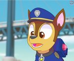 backpack black_nose bridge brown_body brown_eyes brown_fur collar feral fur male outside police police_dog police_hat sky solo teeth rainboweevee paw_patrol chase_(paw_patrol) canid canine canis domestic_dog german_shepherd herding_dog mammal pastoral_dog 2020