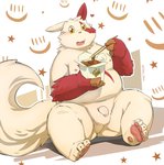 anthro balls belly big_belly blush buried_penis chopsticks flaccid food foreskin fur genitals male moobs nipples noodles nude overweight overweight_anthro overweight_male pawpads penis perineum slightly_chubby solo tail white_body white_fur chiko_mew nintendo pokemon generation_3_pokemon pokemon_(species) zangoose hi_res