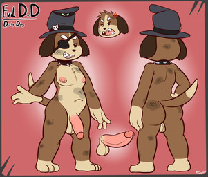 3_toes 4_fingers angry anthro backsack balls black_clothing black_eye_patch black_eyes black_eyewear black_hat black_headwear black_nose brown_body brown_fur butt chest_tuft clothing cross-popping_vein dipstick_tail dirt dirty erection eye_patch eyewear fangs feet fingers floppy_ears front_view fur genitals glans gloves_(marking) grey_clothing grey_hat grey_headwear grin half-closed_eyes half-erect hat headgear headwear humanoid_genitalia humanoid_penis leg_markings male markings narrowed_eyes nipples open_mouth penis pink_glans pink_nipples pink_penis raised_hand rear_view sharp_teeth smile socks_(marking) solo tail tail_markings tan_balls tan_body tan_fur tan_penis teeth toes top_hat tuft felino pixile_studios super_animal_royale d.d._(blissman2020) fan_character canid canine canis domestic_dog mammal 2026 hi_res model_sheet
