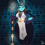 antennae_(anatomy) anthro big_breasts biped black_body black_sclera breasts cleavage clothed clothing collar crown curvy_figure egyptian egyptian_clothing female gold_belt headgear hourglass_figure jewelry looking_at_viewer looking_down looking_down_at_viewer pupils scepter side_boob solo white_clothing white_pupils wide_hips leyla0223 ben_10 cartoon_network px_0-25 alien kineceleran 1:1 hi_res
