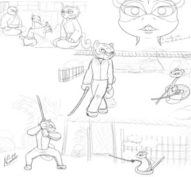 3_fingers anthro clothing duo female fight fighting_pose fingers male markings melee_weapon pose simple_background striped_body striped_markings striped_tail stripes sword tail tail_markings weapon white_background aligonzheimer dreamworks kill_bill kung_fu_panda master_po_ping master_tigress master_viper anatid anseriform anserine avian bear bird felid giant_panda goose mammal pantherine reptile scalie snake tiger viper black_and_white hi_res monochrome
