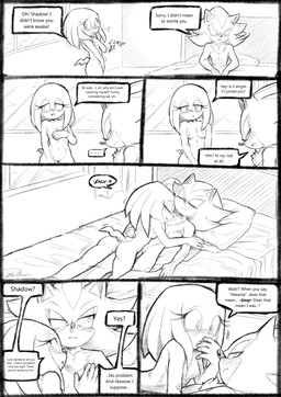 anthro anus areola bed biped breasts butt casual_nudity day dialogue dreadlocks duo female furniture genitals humanoid_genitalia humanoid_vulva inside joining_in looking_aside looking_at_another looking_at_partner lying lying_on_another lying_on_bed male male/female mouth_closed nipples nude on_back on_bed on_front pillow short_tail small_breasts social_nudity speech_bubble standing tail text vulva soina sega sonic_adventure sonic_the_hedgehog_(series) shadow_the_hedgehog tikal_the_echidna echidna eulipotyphlan hedgehog mammal monotreme 2025 absurd_res comic english_text hi_res monochrome multiple_scenes