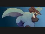 ambiguous_gender anthro black_body black_fur blue_body blue_fur butt butt_focus fur red_eyes solo tail yellow_body yellow_fur rag._(artist) nintendo pokemon canid canine generation_4_pokemon lucario mammal pokemon_(species) 4:3 hi_res