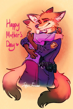 anthro bodily_fluids bottomwear clothed clothing crying duo eyes_closed female fur holidays hug male police police_uniform shirt simple_background skirt tail tears tears_of_joy text topwear uniform jolyn_foxxo disney mother's_day zootopia mrs._wilde nick_wilde canid canine fox mammal red_fox true_fox digital_media_(artwork) english_text hi_res mother_(lore) mother_and_child_(lore) mother_and_son_(lore) parent_(lore) parent_and_child_(lore) parent_and_son_(lore) son_(lore)