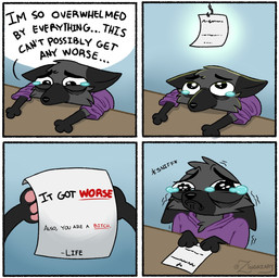 anthro black_eyes bodily_fluids clothing crying dialogue fish_hook fur grey_body grey_fur hoodie hook letter male sad solo tears text topwear zingazary_(artist) canid canine fox mammal english_text hi_res