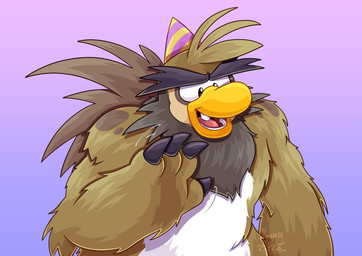 anthro brown_body brown_fur clothing fur hat headgear headwear male open_mouth party_hat solo teeth text ymuy club_penguin sam_the_sasquatch sasquatch 2026 absurd_res artist_name half-length_portrait hi_res portrait