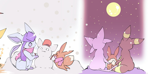 ambiguous_gender evolutionary_family food group leaf moon outside plant snowman star sun tail tree water azuma_minatsu nintendo pokemon canid eevee eeveelution espeon flareon generation_1_pokemon generation_2_pokemon generation_4_pokemon generation_6_pokemon glaceon jolteon leafeon mammal pokemon_(species) sylveon umbreon vaporeon 2017 hi_res long_image wide_image