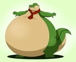 anthro belly big_belly chubby_cheeks crocodile crocodilian hi_res lyle_(lyle_lyle_crocodile) lyle_lyle_crocodile male mostly_nude obese overweight reptile scales scalie scarf scarf_only solo tyrotspacecat