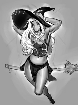 anthro broom broom_riding cleaning_tool clothing hair hat headgear headwear jewelry long_hair male navel necklace nipples pose posing_for_picture solo witch_costume witch_hat witchcraft purplebirdman mammal murid murine rat rodent hi_res monochrome