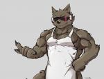 5_fingers abs anthro apron biceps black_nose claws clothing eyewear fingers fur glasses grey_background male muscular muscular_anthro muscular_male pecs pose simple_background smile solo standing sunglasses waddledox war_wolf canid canine canis mammal wolf 2015