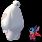 1:1 2015 4_fingers absurd_res alien alpha_channel baymax big_hero_6 black_eyes blue_body blue_claws blue_fur blue_nose camtoonist claws clothing cosplay costume crossover digital_drawing_(artwork) digital_media_(artwork) disney duo experiment_(lilo_and_stitch) fingers fur head_tuft hi_res lilo_and_stitch looking_at_another machine robot simple_background size_difference smile standing stitch_(lilo_and_stitch) transparent_background tuft white_body