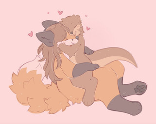 ambiguous/ambiguous ambiguous_gender anthro cuddling duo floating_heart heart_symbol nude on_lap romantic semi-anthro sitting_on_lap shiones lee_(tamerlee) zoey_(tamerlee) canid canine fox mammal mustelid otter trans_(lore)