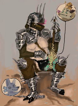 ambiguous_gender anthro armor axe bulge dagger group hooves inanimate_transformation latex male male/male melee_weapon paws polishing smile smirk spiral spiral_eyes transformation trio weapon tealfolf tealfolf_(character) american_opossum animate_inanimate bovid caprine hybrid mammal marsupial sheep hi_res