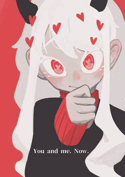 5_fingers black_horn clothing eyelashes female fingers hair heart_eyes heart_symbol horn long_hair looking_at_viewer not_furry red_background red_eyes simple_background solo sweater text topwear turtleneck white_eyelashes white_hair mrsscheffera helltaker modeus_(helltaker) demon demon_humanoid humanoid absurd_res english_text hi_res