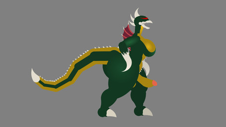 anthro balls breasts claws dorsal_ridge genitals grey_background gynomorph intersex penis simple_background tail allogojira_(artist) godzilla_(series) toho gigan 16:9 widescreen