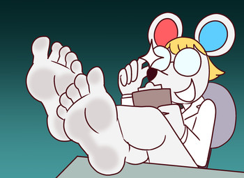 5_fingers 5_toes anthro black_nose blonde_hair chair clipboard clothed clothed_anthro clothed_female clothing coat crossed_ankles eyewear feet female fingers foot_focus fur furniture glasses hair heterochromatic_ears holding_clipboard holding_object humanoid_feet lab_coat on_chair plantigrade sitting sitting_on_chair smile soles solo toes topwear white_body white_fur white_lab_coat compysteps animal_crossing nintendo petri_(animal_crossing) mammal mouse murid murine rodent hi_res