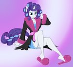 anthro bathrobe bedroom_eyes clothing female footwear hair_curlers heelpop horn looking_at_viewer narrowed_eyes nightgown robe seductive shoe_dangle shoes sitting slippers solo gomerz22 friendship_is_magic hasbro my_little_pony mythology rarity_(mlp) equid equine mammal mythological_creature mythological_equine unicorn