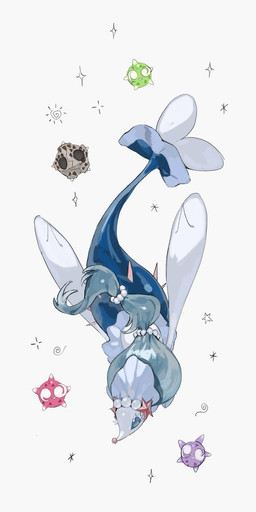 ambiguous_gender anthro blue_eyes blue_hair brown_body gem green_body group hair pearl_(gem) pink_body purple_body simple_background sparkles split_form starfish_(accessory) tail white_body white_eyes ru_oo0o nintendo pokemon asterozoan echinoderm generation_7_pokemon marine minior_(core_form) minior_(meteor_form) pokemon_(species) primarina starfish 2025 hi_res