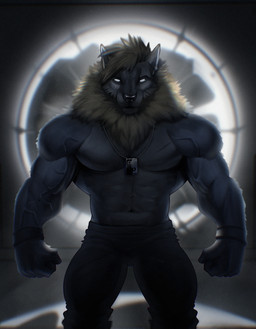 abs anthro backlighting biceps big_muscles black_bottomwear black_clothing black_pants black_wristband blonde_mane blue_body blue_fur bottomwear clothed clothing fist full_moon fur intimidation jewelry light looking_at_viewer looming male mane manly menancing moon moonlight muscular muscular_anthro muscular_male necklace night pants pecs shadow sinister sinister_smile smile smiling_at_viewer smirk smirking_at_viewer snout solo thick_arms threatening threatening_viewer topless topless_anthro topless_male tough_guy vein veiny_muscles wristband yellow_body yellow_fur marsel-defender zeric canid canine canis felid feline hybrid lion mammal pantherine wolf hi_res lighting