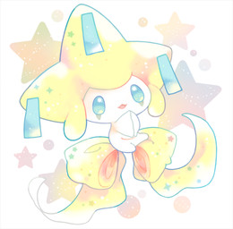 abstract_background ambiguous_gender blue_body blue_eyes bow_(anatomy) chibi facial_markings featureless_feet feet fingers floating grey_body grey_markings hands_together head_markings markings open_mouth open_smile pattern_background ribbons simple_background smile solo sparkles star star-shaped_background star_polygon white_background white_body yellow_body yellow_ribbon michi_runi nintendo pokemon generation_3_pokemon humanoid jirachi legendary_pokemon pokemon_(species) digital_media_(artwork) low_res pastel_theme