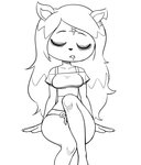 anthro bodily_fluids bottomwear clothing drooling explicit_source eyes_closed female notched_ear saliva shorts sitting sleeping solo mangamaster cartoon_hangover the_summoning claire_(the_summoning) domestic_cat felid feline felis mammal 2020 black_and_white hi_res monochrome