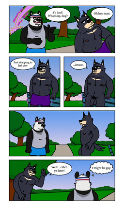 anthro balls black_text casual_nudity covering covering_crotch dialogue foreskin fur genitals humanoid_genitalia humanoid_hands humanoid_penis male manly muscular muscular_anthro muscular_male navel nipples nude outdoor_nudity outside penis red_text solo tail text eddicus joel_(eddicus) lance_(eddicus) bear canid canine canis domestic_dog giant_panda husky mammal nordic_sled_dog spitz absurd_res comic english_text hi_res