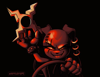 anthro black_nose clothed clothing ear_piercing ear_ring evil_grin eye_scar facial_scar female fingerless_gloves floppy_ears front_view gloves grin handwear head_tattoo holding_object holding_weapon lop_ears piercing ranged_weapon ring_piercing scar shuriken smile solo steering_wheel teeth weapon young young_anthro young_female kyrie_eleison carmageddon sega sonic_the_hedgehog_(series) cream_the_rabbit lagomorph leporid mammal rabbit 2026 crossover hi_res