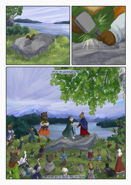 5_fingers ambiguous_gender anthro biped brown_body brown_fur brown_tail clothed clothed_feral clothing cloud cloudy_sky crossed_arms feral fingers fur group narration outside plant size_difference sky tail text tree water bjekkergauken herja_(bjekkergauken) shirin_(bjekkergauken) avian bird deer gulonine mammal marten mustelid musteline owl pine_marten suid suine sus_(pig) wild_boar 2026 colored comic english_text hi_res female_(lore)