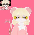 anthro black_eyes blonde_hair blush bottomwear bow_ribbon clothing dress female fur hair pajamas pink_bottomwear pink_clothing pink_dress pink_skirt skirt smile solo tail white_body white_fur yellow_eyes peach_pichaya terrible_mouse lorna_(terrible_mouse) mammal mouse murid murine rat rodent