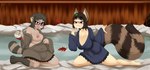 accessory alcohol asian_clothing belly beverage blue_clothing blue_kimono blue_yukata brown_body brown_clothing brown_eyes brown_fur brown_hair brown_kimono brown_tail brown_yukata clothing curvy_figure drunk drunk_sex duo east_asian_clothing eyewear fence fur glasses gourd_bottle hair hair_accessory hairpin herm hot_spring intersex intersex/intersex japanese_clothing kimono kneeling maple_leaf multicolored_body multicolored_fur multicolored_tail nipple_slip nipples onsen rectangular_glasses sake sake_bottle short_hair slightly_chubby substance_intoxication tail thick_tail touching_tail transformation transformation_sequence voluptuous water weight_gain wood wood_fence yukata mentalcrash futanuki animal_humanoid canid canid_humanoid canine canine_humanoid human humanoid mammal mammal_humanoid raccoon_dog tanuki tanuki_humanoid hi_res