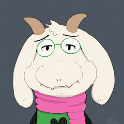anthro clothing cute_fangs eyewear fangs fur glasses half-closed_eyes horn humor male narrowed_eyes scarf shirt simple_background solo swollen teeth topwear white_body white_fur boke_(artist) deltarune undertale_(series) ralsei bovid caprine darkner goat mammal 1:1 2021 digital_media_(artwork) meme signature