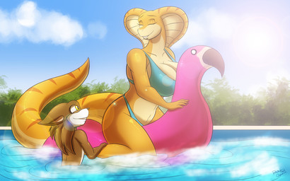 animal_pool_toy anthro beach big_breasts bikini breasts brown_body brown_fur clothed clothing cloud collarbone day detailed_background duo eyebrows eyelashes eyes_closed female fluffy fur grin half_submerged inflatable inflatable_ride inflatable_support inflatable_toy long_tail male markings non-mammal_breasts on_pool_toy outside partially_submerged pool_toy sand seaside sky smile spandex straddling striped_markings striped_tail stripes swimming_pool swimwear tail tail_markings teeth thick_thighs tight_clothing topless two-piece_swimsuit water yellow_body yellow_eyes yellow_skin robthehoopedchipmunk alexia_(robthehoopedchipmunk) rob_(rthc) chipmunk cobra elapid_(snake) ground_squirrel king_cobra mammal reptile rodent scalie sciurid snake 16:10 2018 hi_res widescreen