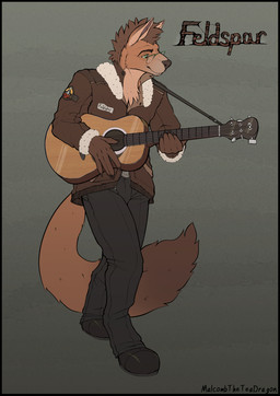 acoustic_guitar anthro bomber_jacket clothing digitigrade eyewear glasses guitar male musical_instrument plucked_string_instrument simple_background solo string_instrument malcombtheteadragon canid mammal vulpkanin absurd_res hi_res