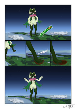 anthro biped breast_curtains breasts city city_crushing city_destruction claws cloud destruction disinterested feet female female_anthro finger_claws fingers footprint fur genitals gesture giga green_body green_fur green_mask hair hands_on_hips landscape_dwarfing macro macro_anthro macro_female medium_breasts mouth_closed new_zealand nipples nude outside pawprint paws pink_eyes pink_nipples pupils shrug size_difference sky solo sound_effects space standing stomped stomping text toes trampling vulva mewskieblueskie nintendo pokemon felid feline generation_9_pokemon mammal meowscarada pokemon_(species) absurd_res comic digital_media_(artwork) hi_res
